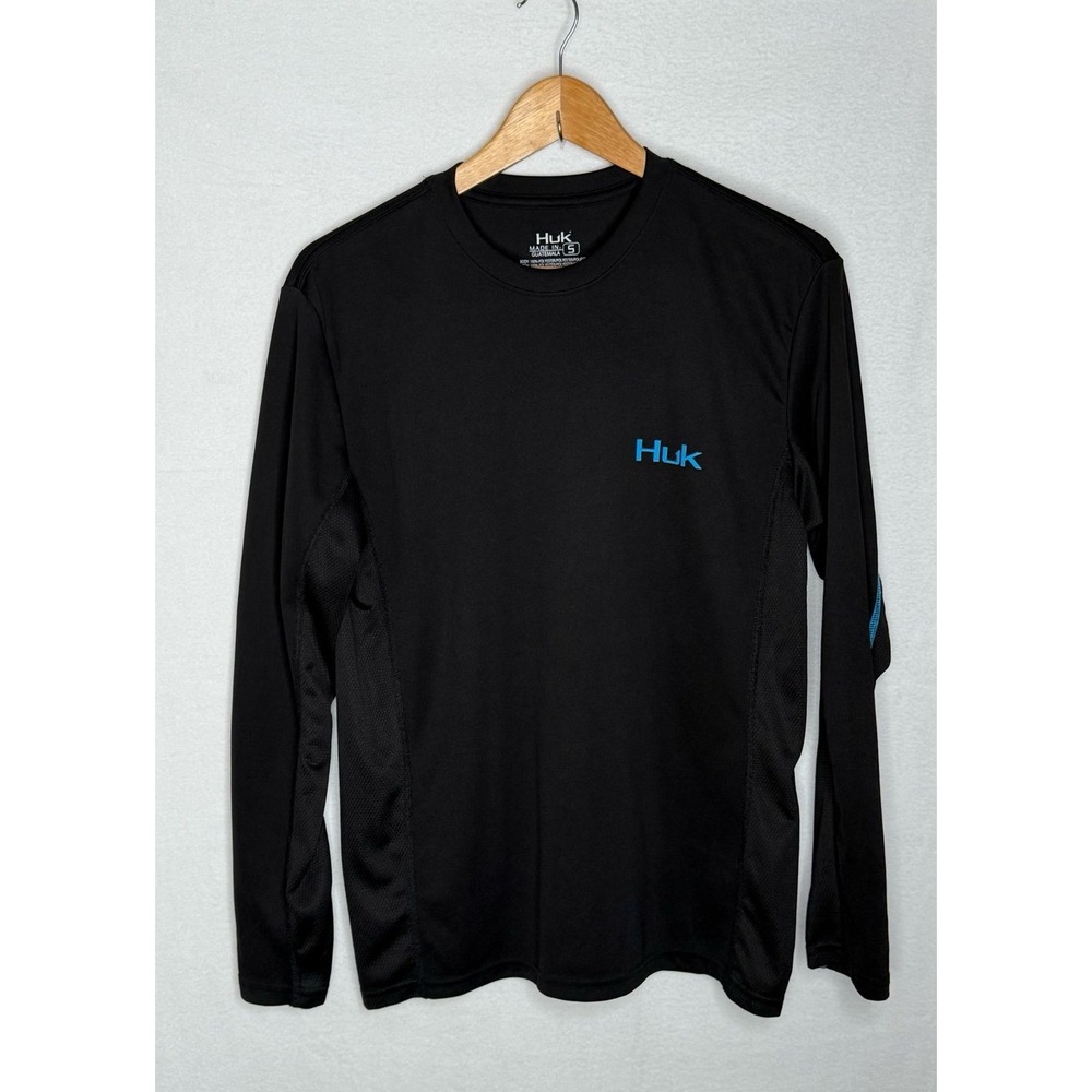 Huk Icon X Long Sleeve Performance Fishing Shirt Black Blue Men's Small UPF